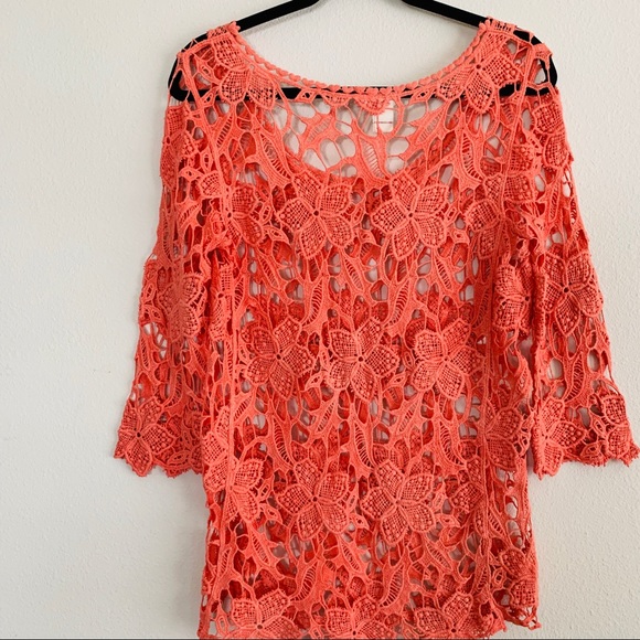 Sundance Coral Crochet Lace Top - Picture 4 of 4